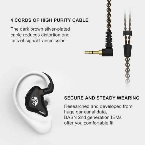BASN in Ear Monitor Headphones for Musicians, Bsinger 2nd Generation Sound Isolating Earphones with Dual Dynamic Drivers Detachable MMCX Cable (Black)… in Kuwait