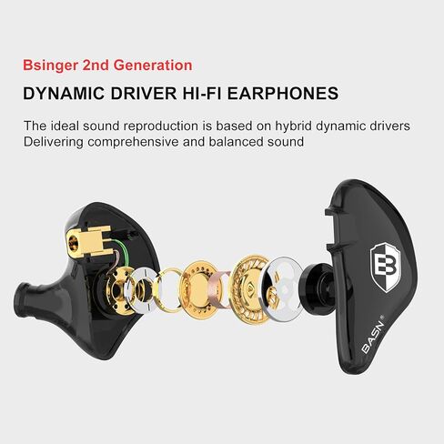 BASN in Ear Monitor Headphones for Musicians, Bsinger 2nd Generation Sound Isolating Earphones with Dual Dynamic Drivers Detachable MMCX Cable (Black)… in Kuwait