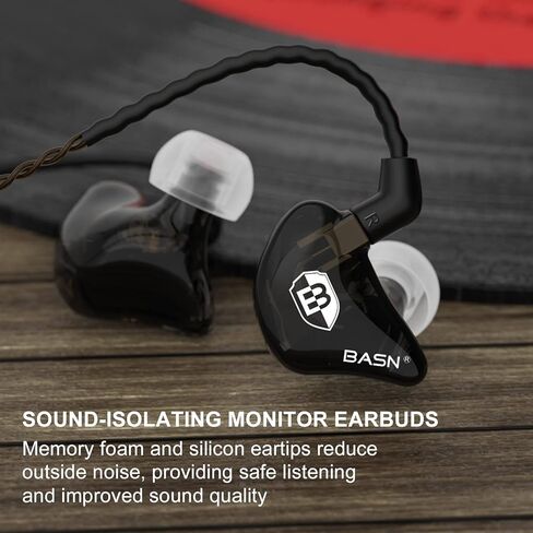 BASN in Ear Monitor Headphones for Musicians, Bsinger 2nd Generation Sound Isolating Earphones with Dual Dynamic Drivers Detachable MMCX Cable (Black)… in Kuwait