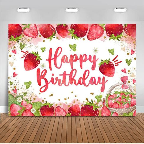 Mocsicka Strawberry Birthday Backdrop Strawberry Girl Happy Birthday Party Decorations Background Sweet One Girl Birthday Photography Backdrop Cake Table Decorations (7x5ft) in Saudi Arabia