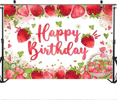 Mocsicka Strawberry Birthday Backdrop Strawberry Girl Happy Birthday Party Decorations Background Sweet One Girl Birthday Photography Backdrop Cake Table Decorations (7x5ft) in Saudi Arabia