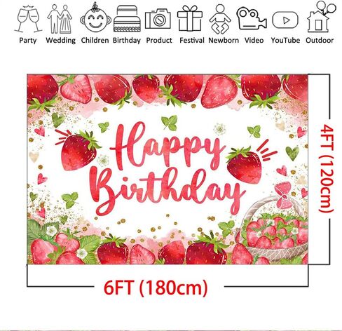 Mocsicka Strawberry Birthday Backdrop Strawberry Girl Happy Birthday Party Decorations Background Sweet One Girl Birthday Photography Backdrop Cake Table Decorations (7x5ft) in Saudi Arabia