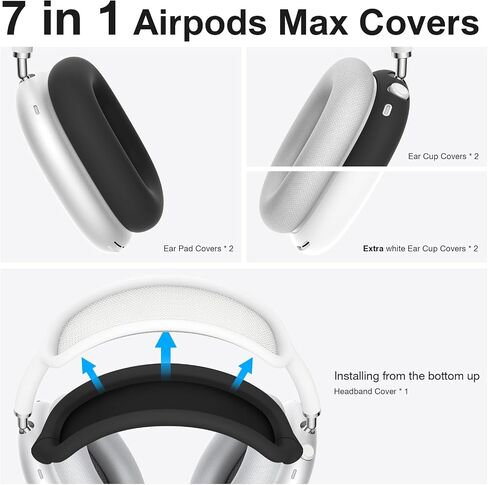 أغطية حافظة من السيليكون 7 في 1 من BRG لأجهزة AirPods Max، أغطية وسادات الأذن مقاومة للعرق / أغطية أكواب الأذن / غطاء عصابة الرأس لسماعات AirPods Max، ملحقات واقيات ناعمة لأجهزة Apple AirPods Max in Kuwait