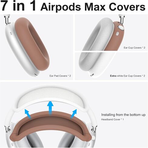 أغطية حافظة من السيليكون 7 في 1 من BRG لأجهزة AirPods Max، أغطية وسادات الأذن مقاومة للعرق / أغطية أكواب الأذن / غطاء عصابة الرأس لسماعات AirPods Max، ملحقات واقيات ناعمة لأجهزة Apple AirPods Max in Kuwait