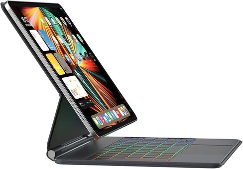 حافظة IPad Pro 12.9 مع لوحة مفاتيح 24 لونًا حافظة لوحة مفاتيح مغناطيسية بإضاءة خلفية لجهاز IPad Pro 12.9 بوصة الجيل السادس من الجيل الخامس والرابع والثالث لوحة مفاتيح مغناطيسية مع لوحة لمس (رمادي) in Saudi Arabia