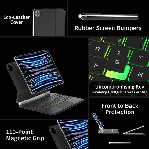 IPad Pro 12.9 Case with Keyboard 24 Colors Backlit Magnetic Keyboard Case for IPad Pro 12.9 inch 6th Generation 5th 4th 3rd Floating Cantilever Stand Magnetic Keyboard with Touchpad (Gray) in Saudi Arabia