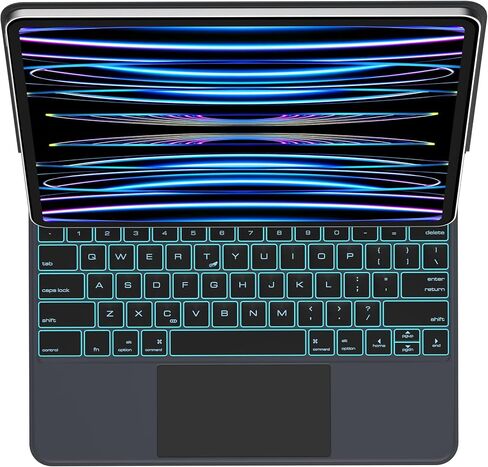 حافظة IPad Pro 12.9 مع لوحة مفاتيح 24 لونًا حافظة لوحة مفاتيح مغناطيسية بإضاءة خلفية لجهاز IPad Pro 12.9 بوصة الجيل السادس من الجيل الخامس والرابع والثالث لوحة مفاتيح مغناطيسية مع لوحة لمس (رمادي) in Saudi Arabia