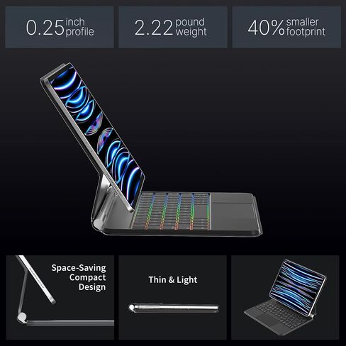 IPad Pro 12.9 Case with Keyboard 24 Colors Backlit Magnetic Keyboard Case for IPad Pro 12.9 inch 6th Generation 5th 4th 3rd Floating Cantilever Stand Magnetic Keyboard with Touchpad (Gray) in Saudi Arabia