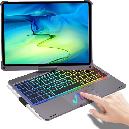 حافظة لوحة مفاتيح BORIYUAN Touchpad لجهاز iPad الجيل العاشر 10.9 بوصة 2022 - لوحة تتبع متعددة اللمس، 7 ألوان خلفية، حافظة ذكية قابلة للدوران 360 درجة مع لوحة مفاتيح لوحة اللمس لجهاز iPad 10.9 بوصة الجيل العاشر 2022 - رمادي in Kuwait