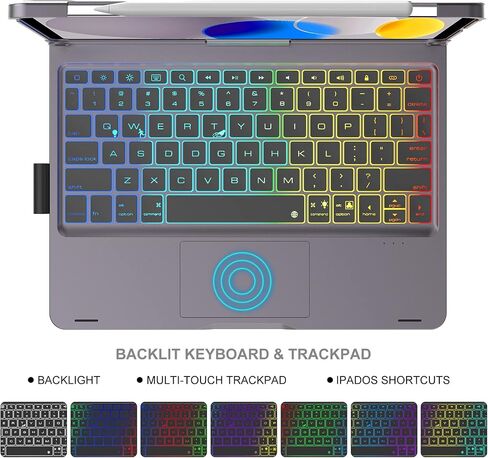 حافظة لوحة مفاتيح BORIYUAN Touchpad لجهاز iPad الجيل العاشر 10.9 بوصة 2022 - لوحة تتبع متعددة اللمس، 7 ألوان خلفية، حافظة ذكية قابلة للدوران 360 درجة مع لوحة مفاتيح لوحة اللمس لجهاز iPad 10.9 بوصة الجيل العاشر 2022 - رمادي in Kuwait