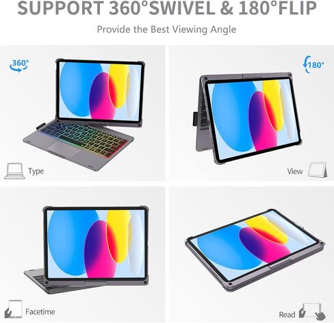 حافظة لوحة مفاتيح BORIYUAN Touchpad لجهاز iPad الجيل العاشر 10.9 بوصة 2022 - لوحة تتبع متعددة اللمس، 7 ألوان خلفية، حافظة ذكية قابلة للدوران 360 درجة مع لوحة مفاتيح لوحة اللمس لجهاز iPad 10.9 بوصة الجيل العاشر 2022 - رمادي in Kuwait