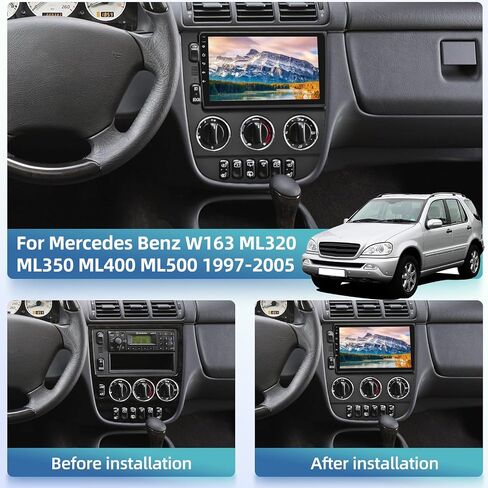 [2+64G] لسيارة Mercedes Benz W163 ML320 ML350 ML400 ML500 1997-2005 ترقية راديو - 9 بوصة Android 13 شاشة لمس ستيريو - Carplay/Android Auto/1080P/EQ/WiFi/Mirror Link/SWC + كاميرا احتياطية AHD + ميكروفون in Saudi Arabia