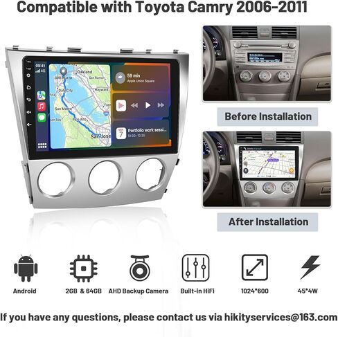 [2G+64G] Android 13 Stereo Carplay for Toyota Camry 2006-2011 (Manual AC), 10.1 Touch Screen GPS Navigation Bluetooth Car Radio with Wireless Android Auto | Hi-Fi | Backup Camera in Kuwait
