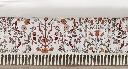 Sweet Jojo Designs Ivory and Orange Boho Vintage Floral Girl Baby Crib Skirt Bed Dust Ruffle Bedskirt Nursery Tailored Straight Bohemian Rust Daisy Leaf Botanical Flower Farmhouse Green Fringe Tassel in Saudi Arabia