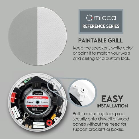 مكبر صوت Micca Reference Series R-8C مقاس 8 بوصة بدون إطار في السقف (كل واحدة، أبيض) (متجدد) in Kuwait