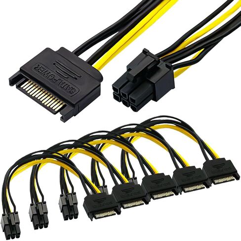 5pcs 6 Pin 15 SATA 15-Pin Male to 6 Pin PCI-Express Female Video Card 6 Pin SATA Power Adapter Cable(20CM/8inch) in Saudi Arabia