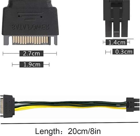 5pcs 6 Pin 15 SATA 15-Pin Male to 6 Pin PCI-Express Female Video Card 6 Pin SATA Power Adapter Cable(20CM/8inch) in Saudi Arabia