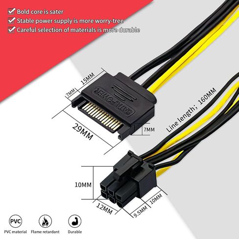 5pcs 6 Pin 15 SATA 15-Pin Male to 6 Pin PCI-Express Female Video Card 6 Pin SATA Power Adapter Cable(20CM/8inch) in Saudi Arabia