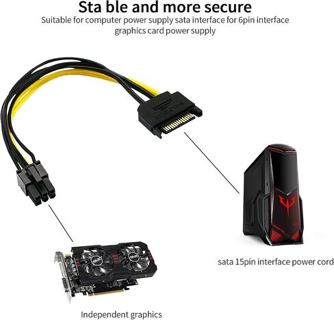 5pcs 6 Pin 15 SATA 15-Pin Male to 6 Pin PCI-Express Female Video Card 6 Pin SATA Power Adapter Cable(20CM/8inch) in Saudi Arabia