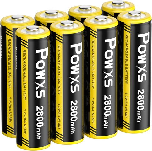 POWXS Rechargeable AA NiMH Batteries, 1.2V 2800mAh Double A Battery, Recharge up to 1300x Times, Pre-Charged (Pack of 8) in Kuwait