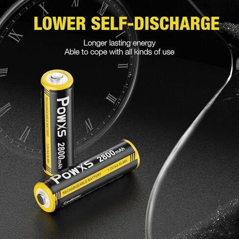 POWXS Rechargeable AA NiMH Batteries, 1.2V 2800mAh Double A Battery, Recharge up to 1300x Times, Pre-Charged (Pack of 8) in Kuwait