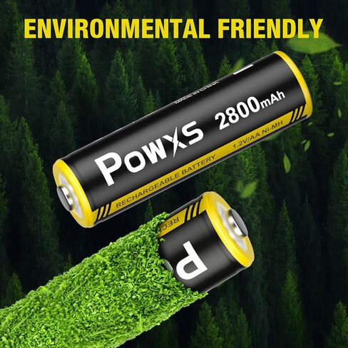 POWXS Rechargeable AA NiMH Batteries, 1.2V 2800mAh Double A Battery, Recharge up to 1300x Times, Pre-Charged (Pack of 8) in Saudi Arabia