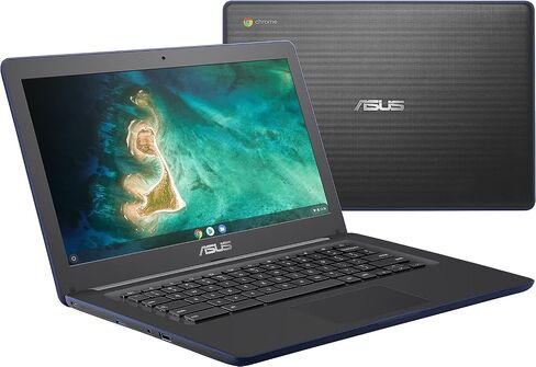 ASUS Chromebook C403 Rugged & Spill Resistant Laptop, 14.0" HD, 180 Degree, Intel Celeron N3350 Processor, 4GB RAM, 32GB eMMC, MIL-STD 810G Durability, Dark Blue, Chrome OS, (Renewed) in Saudi Arabia