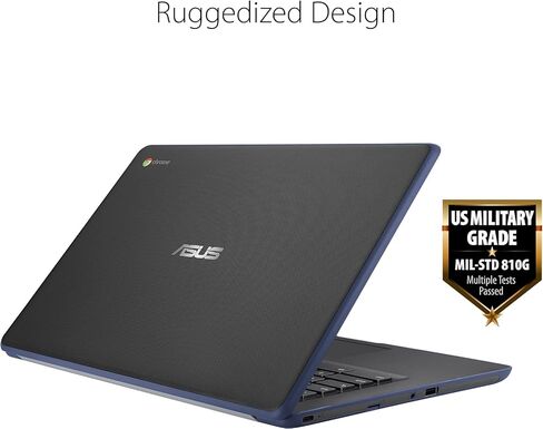ASUS Chromebook C403 Rugged & Spill Resistant Laptop, 14.0" HD, 180 Degree, Intel Celeron N3350 Processor, 4GB RAM, 32GB eMMC, MIL-STD 810G Durability, Dark Blue, Chrome OS, (Renewed) in Saudi Arabia