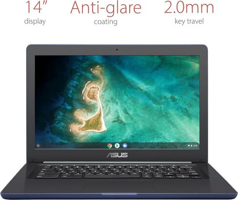ASUS Chromebook C403 Rugged & Spill Resistant Laptop, 14.0" HD, 180 Degree, Intel Celeron N3350 Processor, 4GB RAM, 32GB eMMC, MIL-STD 810G Durability, Dark Blue, Chrome OS, (Renewed) in Saudi Arabia