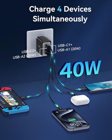 480W USB C Charger Block, Rocoren 10-Ports USB C Charging Station for Multiple Devices,PD 100W Type c Gan Fast Charger Station Multi USBC Charging Hub for Laptop MacBook HP iPad iPhone Samsung in Saudi Arabia