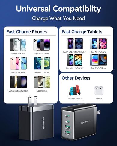 480W USB C Charger Block, Rocoren 10-Ports USB C Charging Station for Multiple Devices,PD 100W Type c Gan Fast Charger Station Multi USBC Charging Hub for Laptop MacBook HP iPad iPhone Samsung in Saudi Arabia