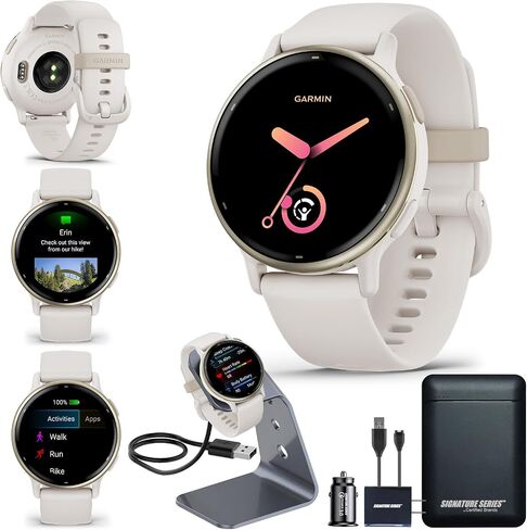 Garmin vivoactive 6 GPS Smartwatch with AMOLED Display, Lunar Gold | Advanced Health and Fitness Features, Up to 11 Day Battery, Energy Monitoring, Sleep Coach | with Signature Series Power Bundle in Saudi Arabia