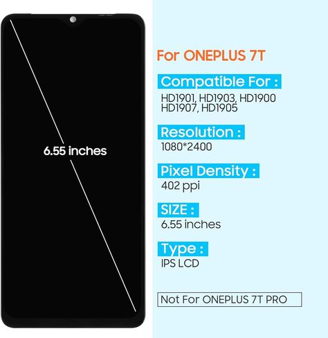 استبدال الشاشة لاستبدال شاشة Oneplus 7T LCD لمحول رقمي لشاشة One Plus 7T HD1900، HD1907، HD1905 التي تعمل باللمس مع أدوات إصلاح (بدون وظيفة بصمة الإصبع) in Saudi Arabia