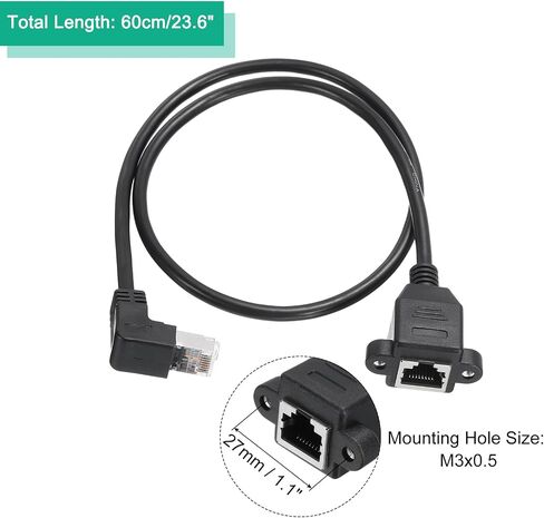 MECCANIXITY ذكر إلى أنثى 5e كابل تمديد الشبكة M3 23.6 بوصة طول ينحني لشبكات المكاتب المنزلية مع آذان حزمة من 2 in Saudi Arabia