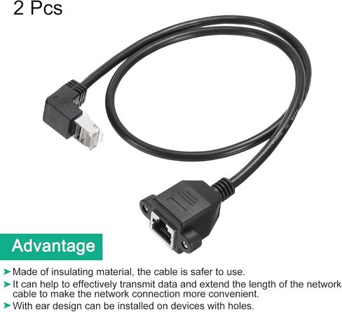 MECCANIXITY ذكر إلى أنثى 5e كابل تمديد الشبكة M3 23.6 بوصة طول ينحني لشبكات المكاتب المنزلية مع آذان حزمة من 2 in Saudi Arabia