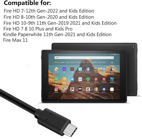 شحن سريع متوافق مع Kindle Fire HD 7 8 10 Kids، Kids Pro، إصدار الأطفال، جهاز لوحي Fire HD 8 للأطفال الجديد كليًا، Fire Max 11، Paperwhite مع كابل 5FT من النوع C in Kuwait