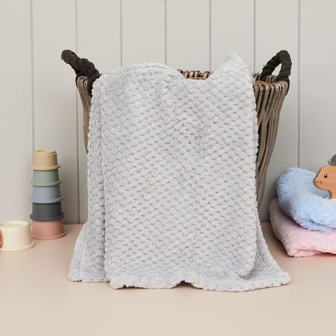 Baby Fuzzy Blanket Fluffy Waffle Flannel Fleece Blanket Super Soft Warm Cozy for Newborn Infant Toddler Kids Girl Boy Newborn Receiving Blanket for Crib, Stroller, Travel, Decorative Unisex Silver in Saudi Arabia