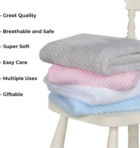 Baby Fuzzy Blanket Fluffy Waffle Flannel Fleece Blanket Super Soft Warm Cozy for Newborn Infant Toddler Kids Girl Boy Newborn Receiving Blanket for Crib, Stroller, Travel, Decorative Unisex Silver in Saudi Arabia