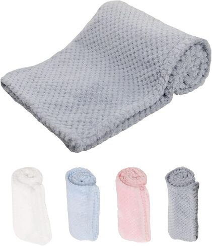 Baby Fuzzy Blanket Fluffy Waffle Flannel Fleece Blanket Super Soft Warm Cozy for Newborn Infant Toddler Kids Girl Boy Newborn Receiving Blanket for Crib, Stroller, Travel, Decorative Unisex Silver in Saudi Arabia