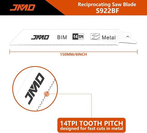 JMD 10-Piece S922BF Reciprocating Saw Blades Metal 14TPI Reciprocating Saw Blade Set for Cutting Metal 150mm BIM Sabre Saw Blades Compatible with Bosch Dewalt Makita etc in Saudi Arabia