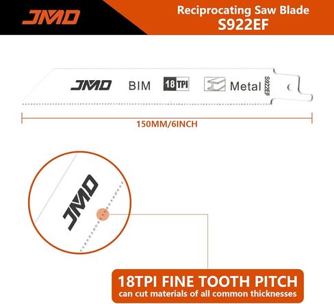 JMD 10-Piece S922BF Reciprocating Saw Blades Metal 14TPI Reciprocating Saw Blade Set for Cutting Metal 150mm BIM Sabre Saw Blades Compatible with Bosch Dewalt Makita etc in Kuwait