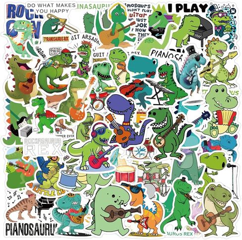 Cute Dinosaur Stickers for Kids 50PCS Funny Dinosaur Music Stickers for Water Bottles Laptop Phone, Kechup Cartoon Waterproof Vinyl Stickers for Teaching Rewards in Saudi Arabia