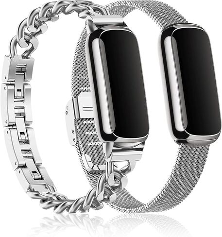 2 Pack Compatible with Fitbit Luxe Bands,Slim Metal Band Stainless Steel Adjustable Straps Replacement Bands for Fitbit Luxe Smart Watch for Women Men in Saudi Arabia