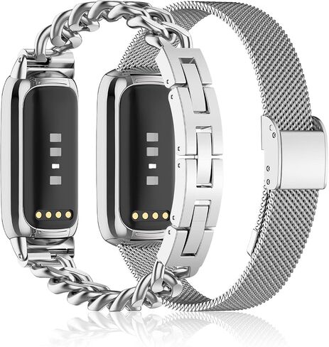 2 Pack Compatible with Fitbit Luxe Bands,Slim Metal Band Stainless Steel Adjustable Straps Replacement Bands for Fitbit Luxe Smart Watch for Women Men in Saudi Arabia