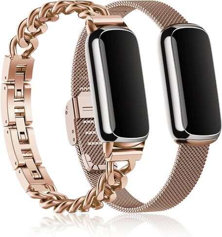 2 Pack Compatible with Fitbit Luxe Bands,Slim Metal Band Stainless Steel Adjustable Straps Replacement Bands for Fitbit Luxe Smart Watch for Women Men in Saudi Arabia