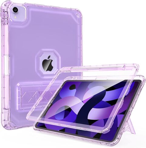 Rantice iPad Air 5th/4th Generation Case with Screen Protector (2022/2020), 10.9 inch iPad Air Case with Pencil Holder, Slim Shockproof iPad Air 10.9 Case with Kickstand for Kids Girls, Clear in Saudi Arabia