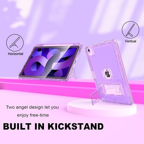Rantice iPad Air 5th/4th Generation Case with Screen Protector (2022/2020), 10.9 inch iPad Air Case with Pencil Holder, Slim Shockproof iPad Air 10.9 Case with Kickstand for Kids Girls, Clear in Saudi Arabia