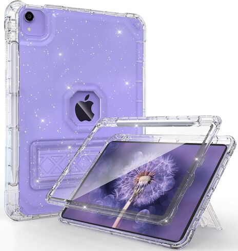 Rantice iPad Air 5th/4th Generation Case with Screen Protector (2022/2020), 10.9 inch iPad Air Case with Pencil Holder, Slim Shockproof iPad Air 10.9 Case with Kickstand for Kids Girls, Clear in Saudi Arabia