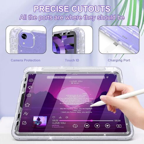 Rantice iPad Air 5th/4th Generation Case with Screen Protector (2022/2020), 10.9 inch iPad Air Case with Pencil Holder, Slim Shockproof iPad Air 10.9 Case with Kickstand for Kids Girls, Clear in Saudi Arabia