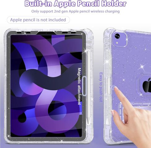 Rantice iPad Air 5th/4th Generation Case with Screen Protector (2022/2020), 10.9 inch iPad Air Case with Pencil Holder, Slim Shockproof iPad Air 10.9 Case with Kickstand for Kids Girls, Clear in Saudi Arabia